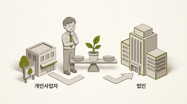 법인 설립과 개인사업자, 뭐가 다른가? — AI로 만든 그림